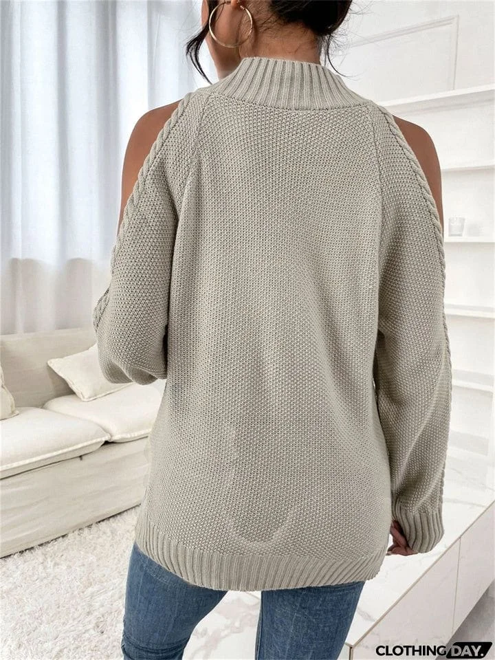 Loose Off-the-shoulder Solid Color Casual Sweater