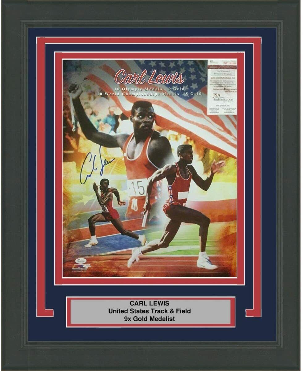 FRAMED Autographed/Signed CARL LEWIS USA Track 9x Gold 16x20 Photo Poster painting JSA COA