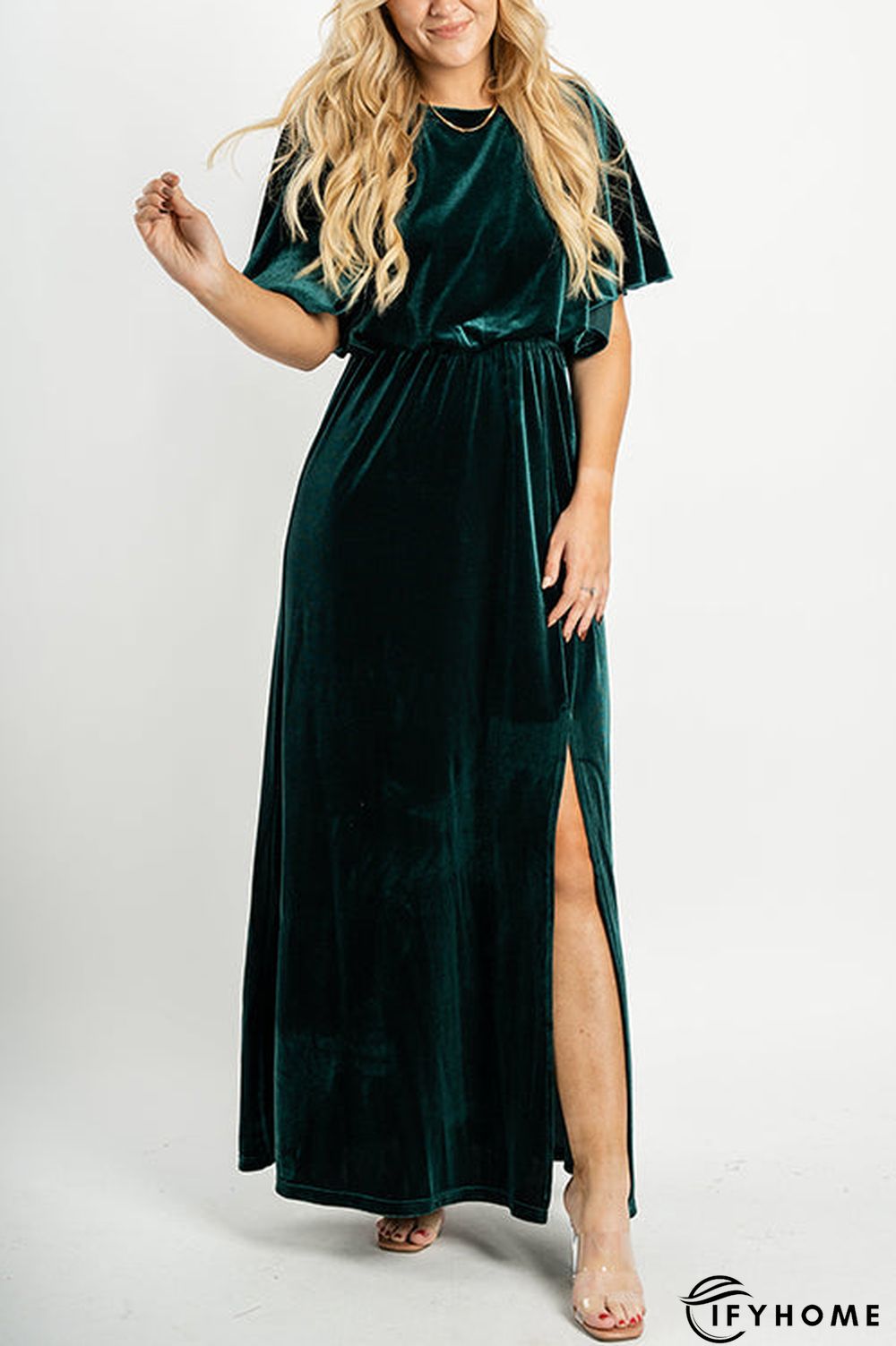Velvet Wlastic Waist Slit Maxi Dress | IFYHOME