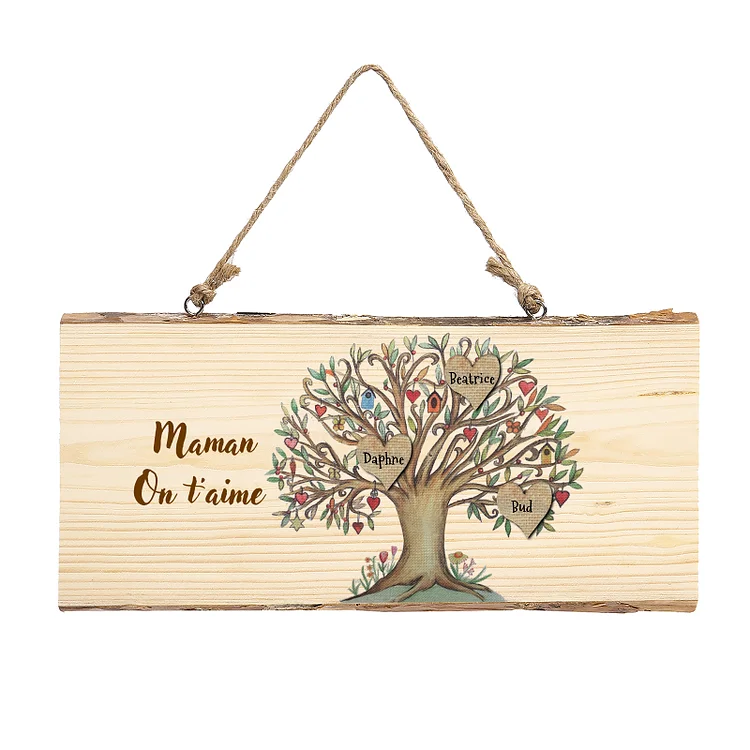 Décoration en bois Arbre de Vie 3-7 Prénoms Personnalisés avec Texte pour Famille Peinture Décorative Jessemade FR