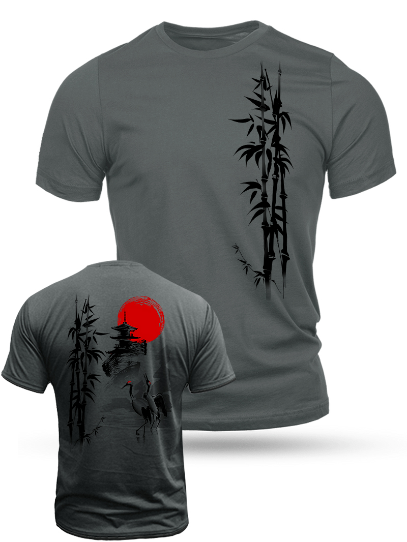 Men's Bamboo Forest Landscape Print Casual Short Sleeve T-shirt