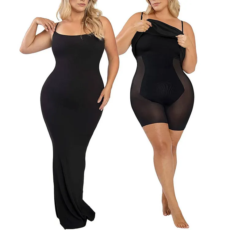 String Shoulder Bodycon Maxi Dresses with Shapewear SKD081
