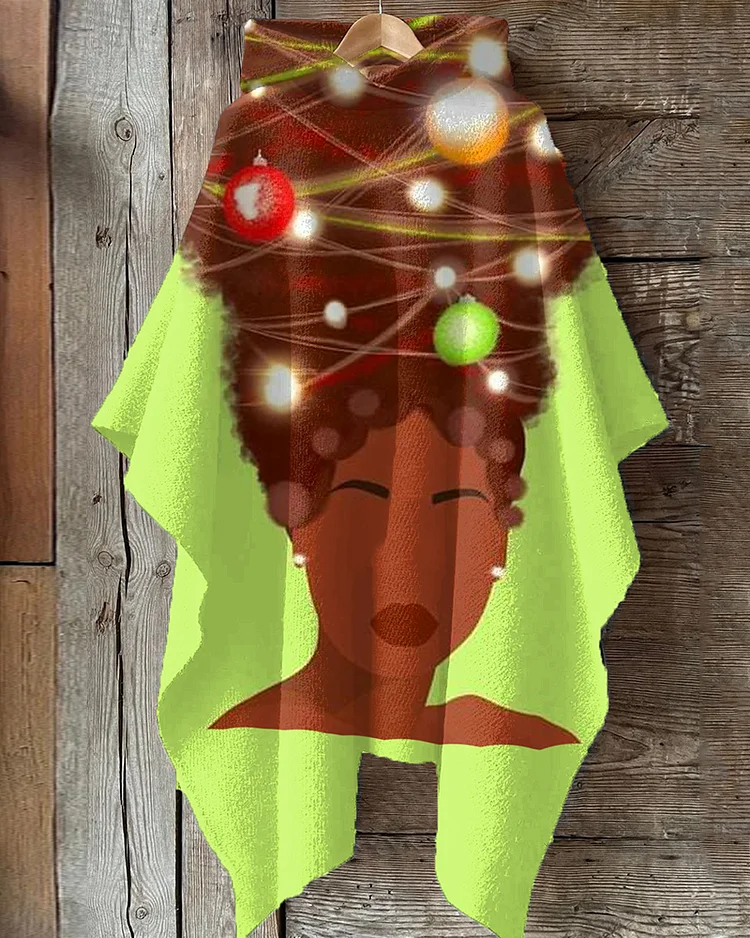 Black Girl Christmas Cartoon Personalized Printed Hooded Cape