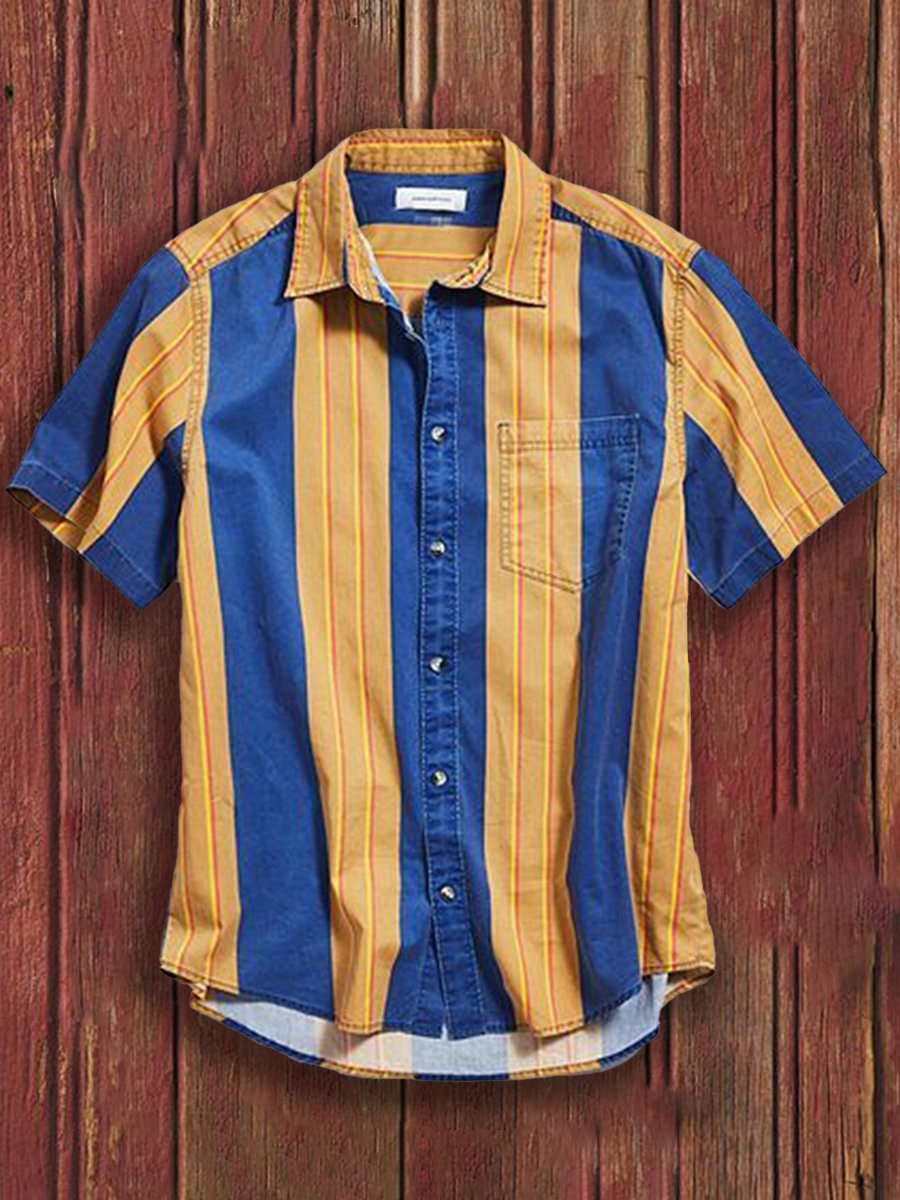 Men's Striped Printed Short Sleeve Textured Shirt