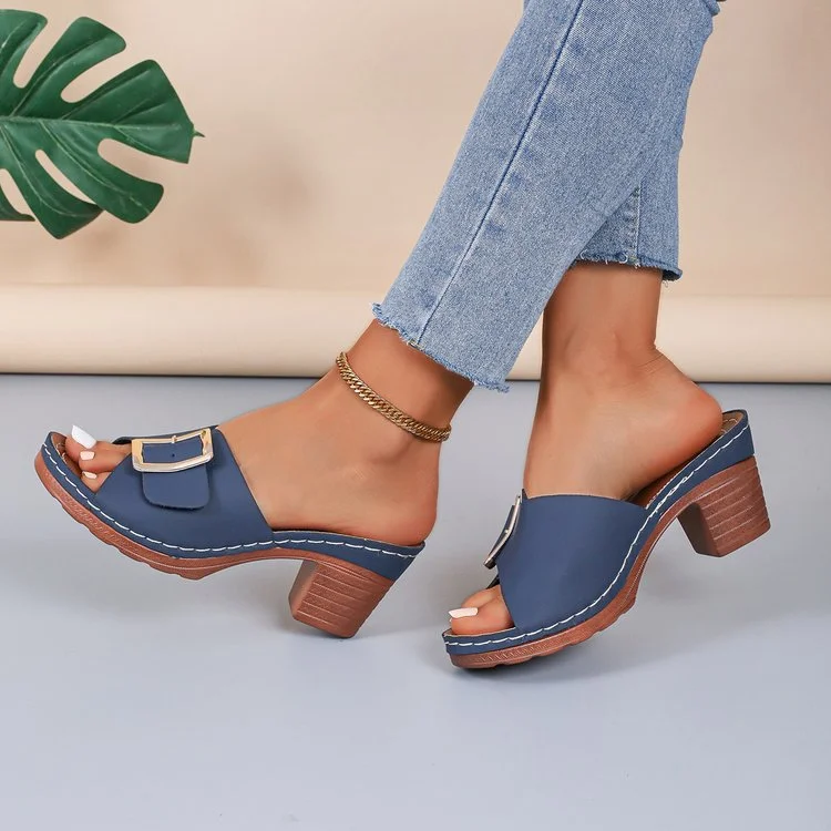 Breakj Breakj Coarse-Heeled Slippers Women's New TEUM Explosive Belt Buckle Light Sandals Women In The Summer Of 2025