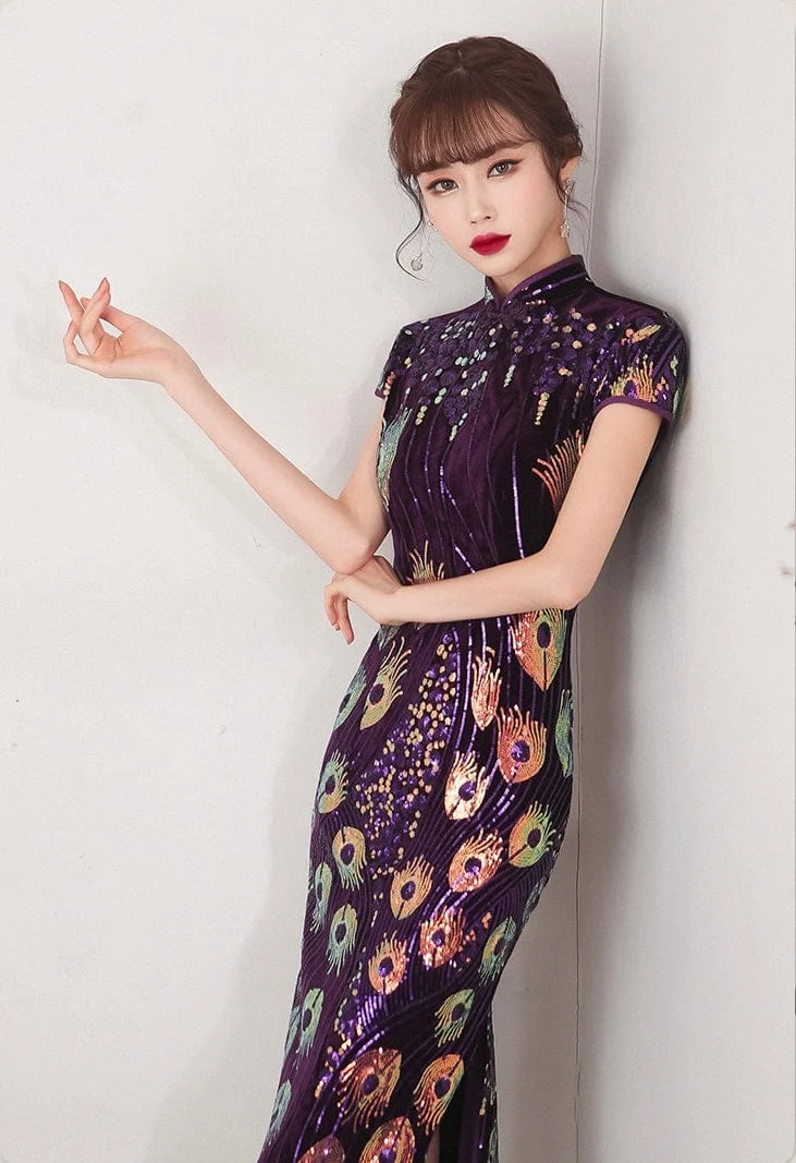 Sequins oriental prom dress, Sequins Chinese evening Qipao