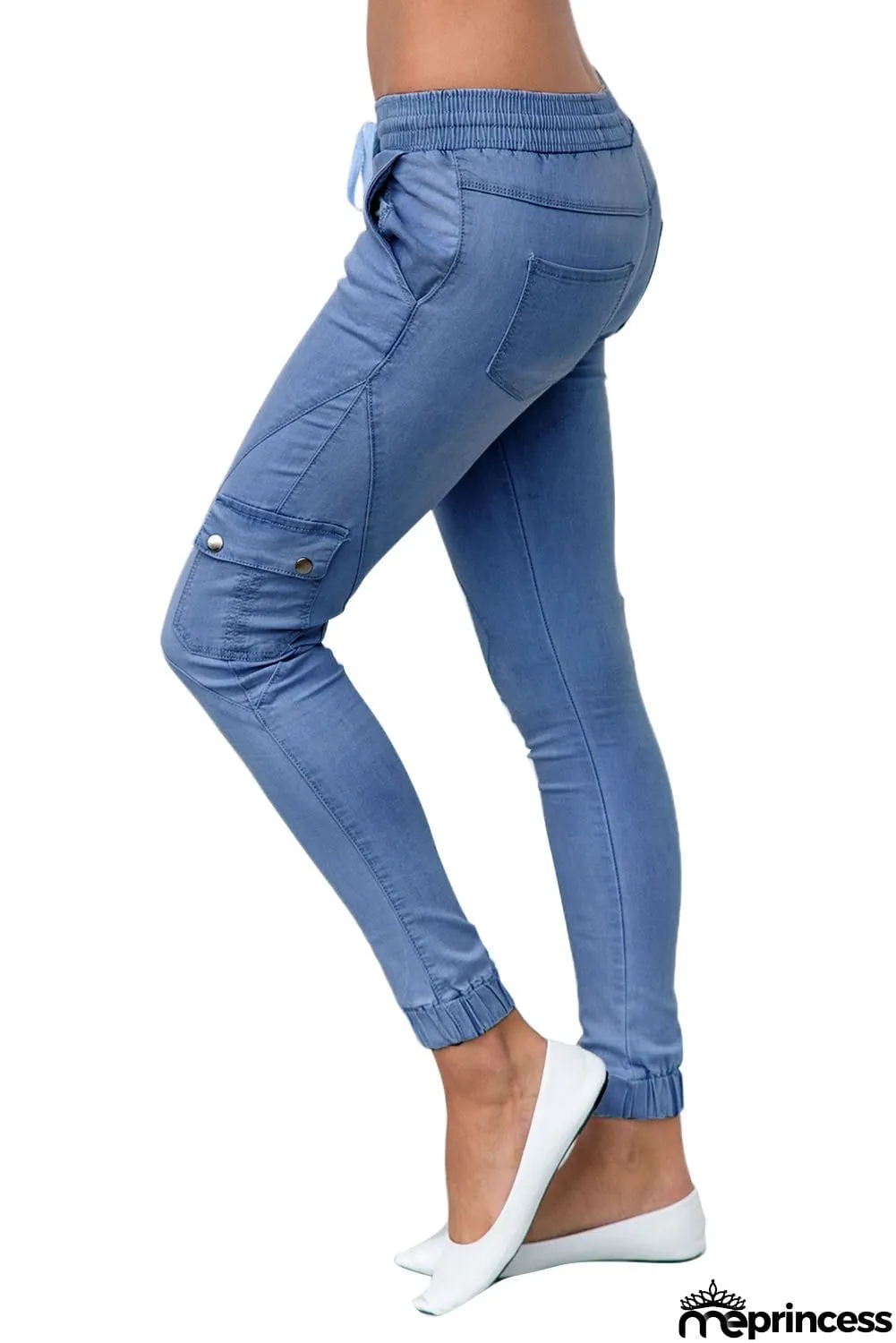 Army Green Drawstring Ankle Pocket Denim Jeans