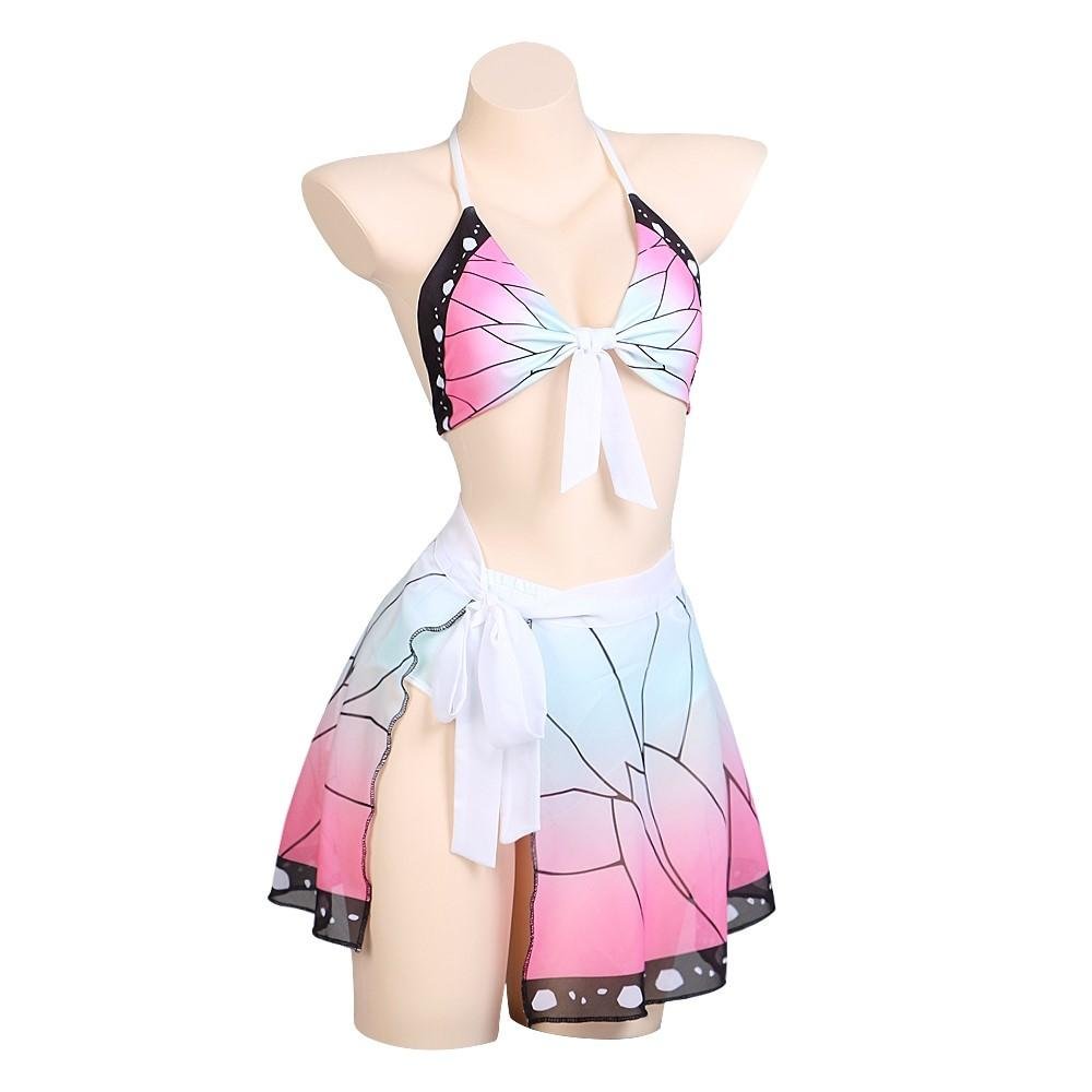 Demon Slayer Kochou Shinobu Swimsuit Bikini Two Pieces Costume for Women