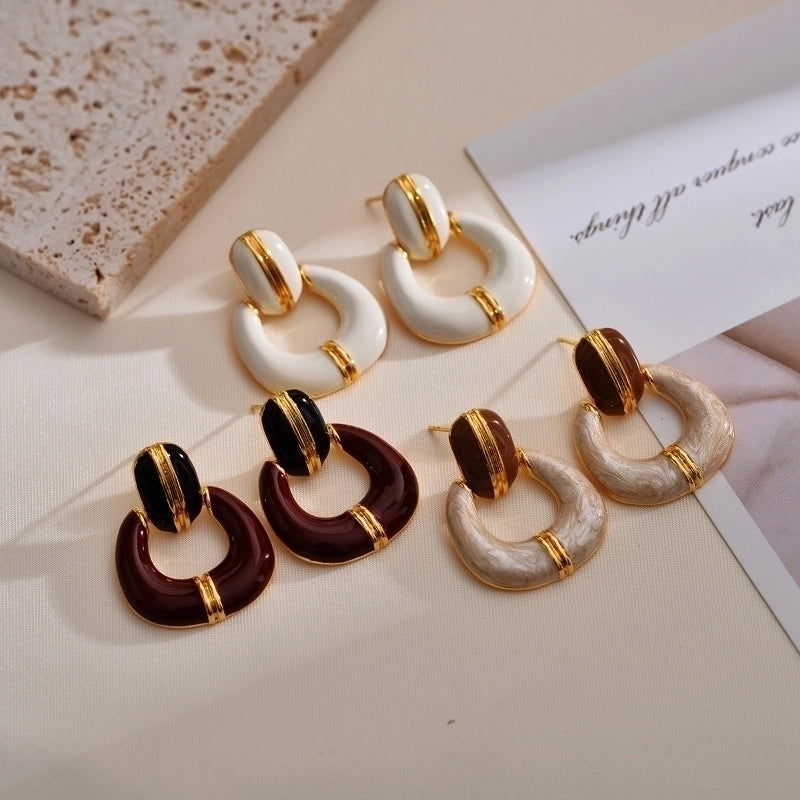 1 Pair Elegant Minimalist Square Enamel Plating Copper Drop Earrings