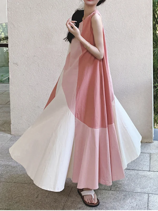 Casual Colorblock Splicing Sleeveless Maxi Dress