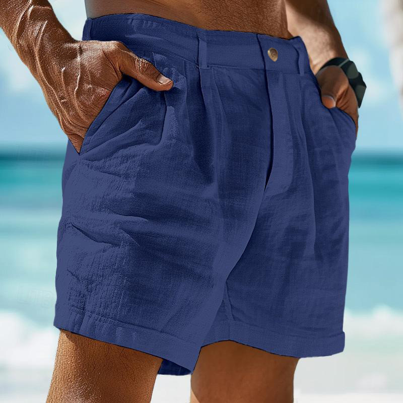 Men's daily casual cotton and linen solid color breathable five-point casual pants