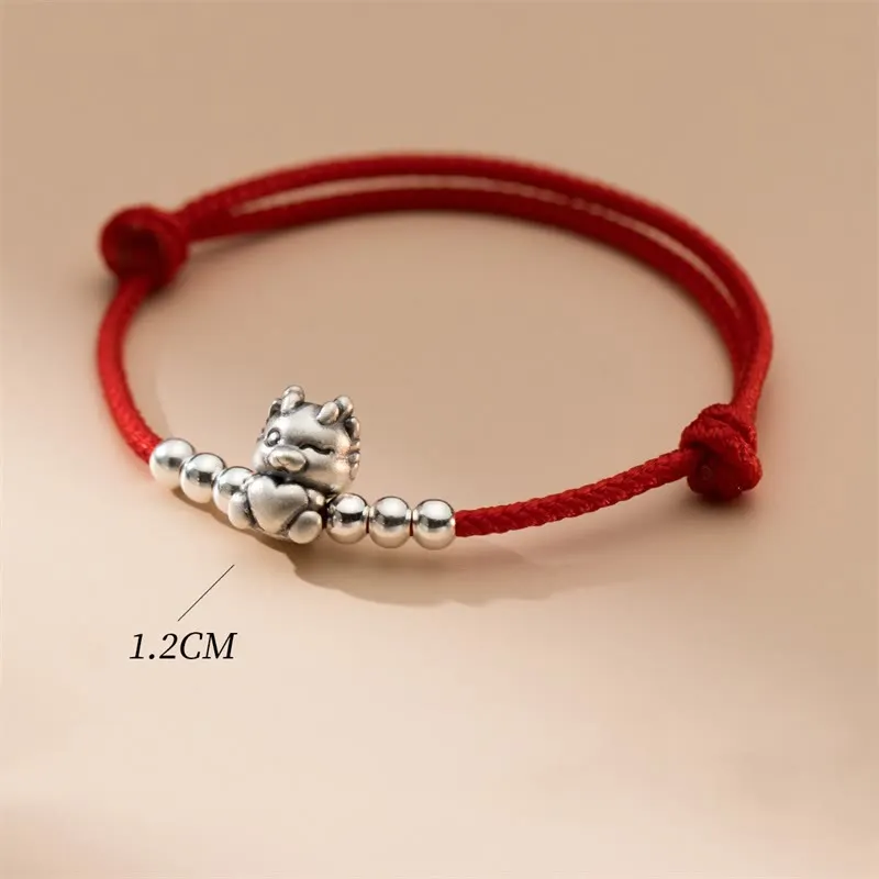 Handmade 999 Sterling Silver Year of the Dragon Luck Red Bracelet