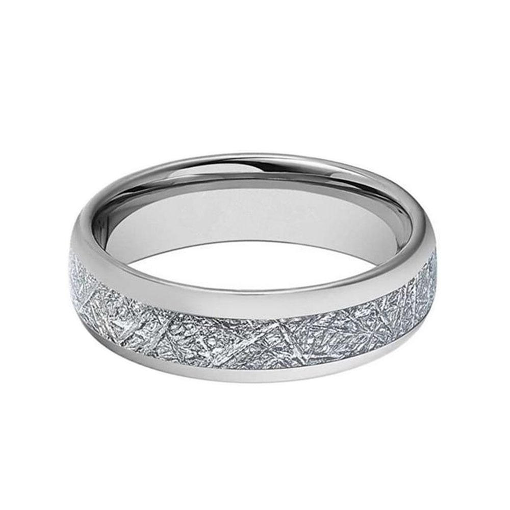 Women 6MM Domed Tungsten Ring Silver Meteorites Pattern Inlay Wedding Band