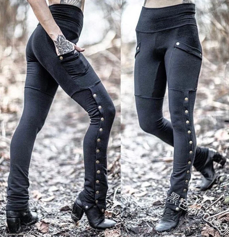 Uforerver21  Gothic Skinny Pants Medieval Steampunk Metal Trousers Pencil Pants Cosplay Costume Pants High Waist Casual Fashion Women Joggers