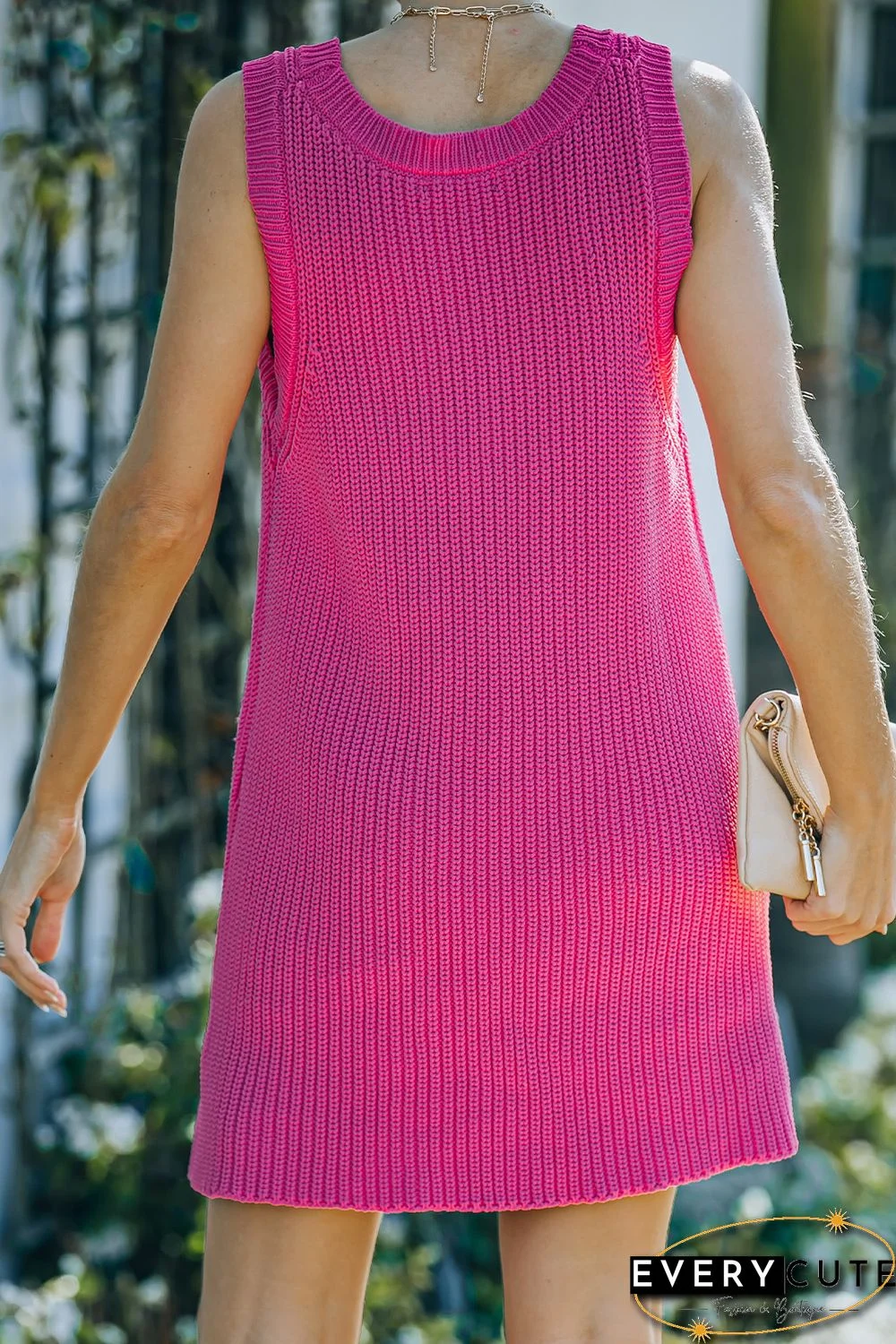 Rose Scoop Neck Sweater Vest Mini Dress