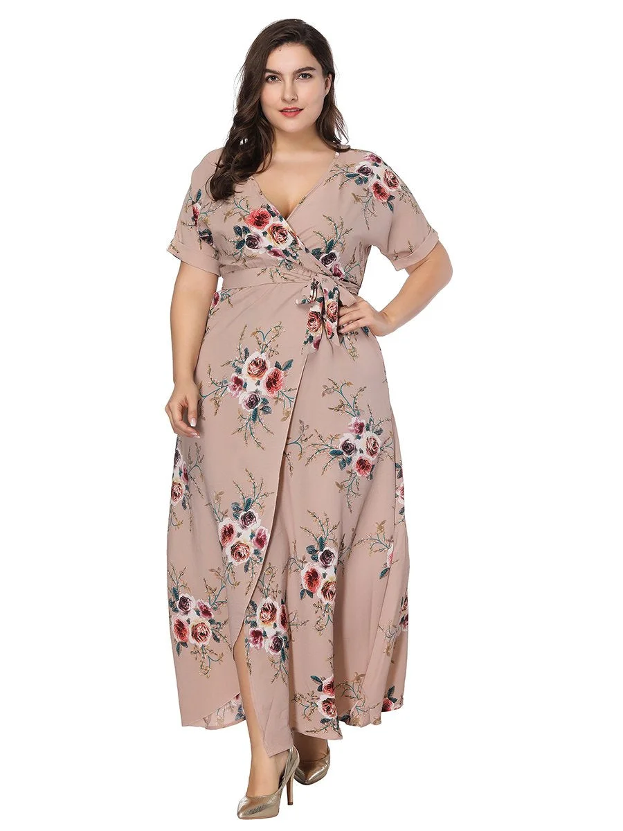 Plus Size Dress V Neck Split Elegant Maxi Long Beach Dress