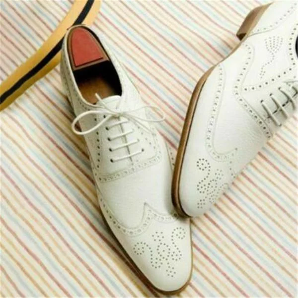 White Leather Wedding Custom Made Leather Oxford Shoes for Men