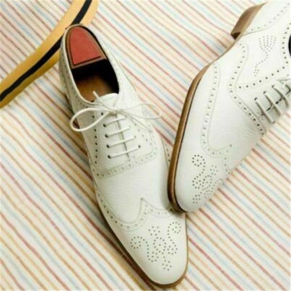 White Leather Wedding Custom Made Leather Oxford Shoes for Men