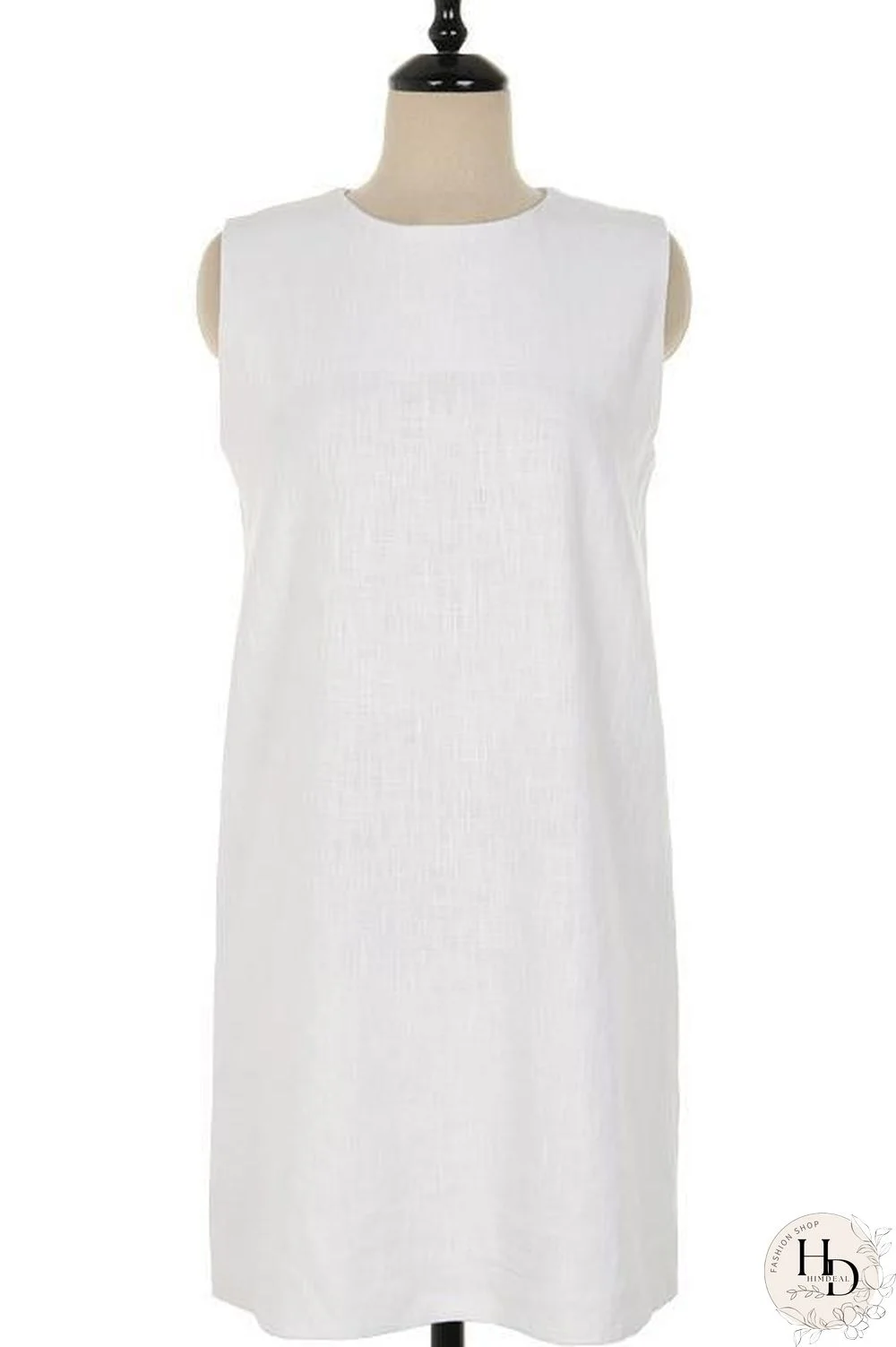 Linen O Neck Sleeveless Mini Dress