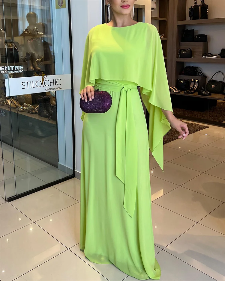 Women's Round Neck Solid Color Chiffon Dress
