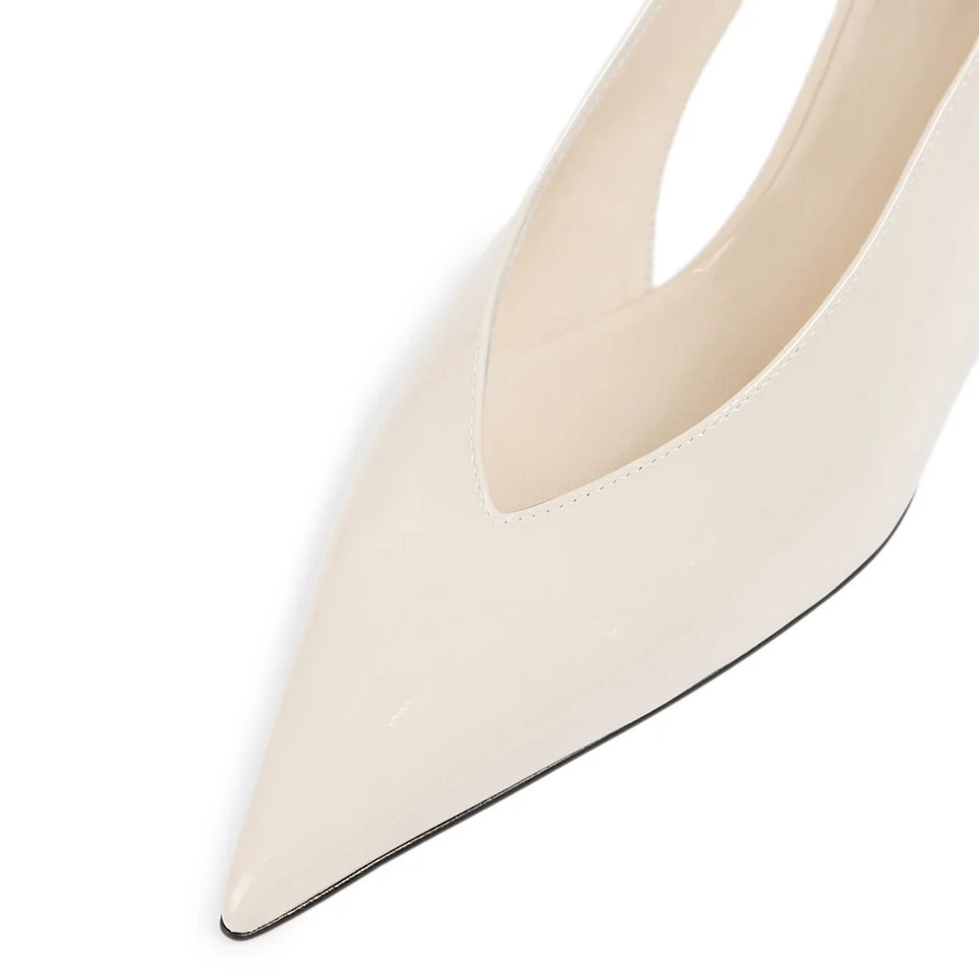 Ivory Patent Leather Pointed Wedge Heel Bridal Slingback Pumps