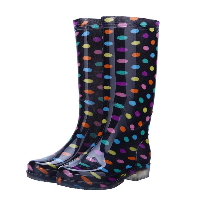 comemore Women Rain Boots Waterproof Lightweight Knee-High Garden Shoes Woman Flower Rain Boots Solid Rubber Platform Work Boots