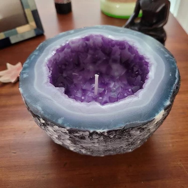 olivenorma crystal decoration of amethyst geode candle