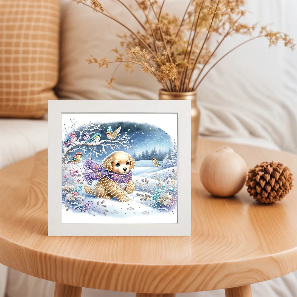 5D DIY Partial Special Shaped Drill Diamond Painting Kit Christmas Dog Decor(19.2*19.2cm)【With Frame】