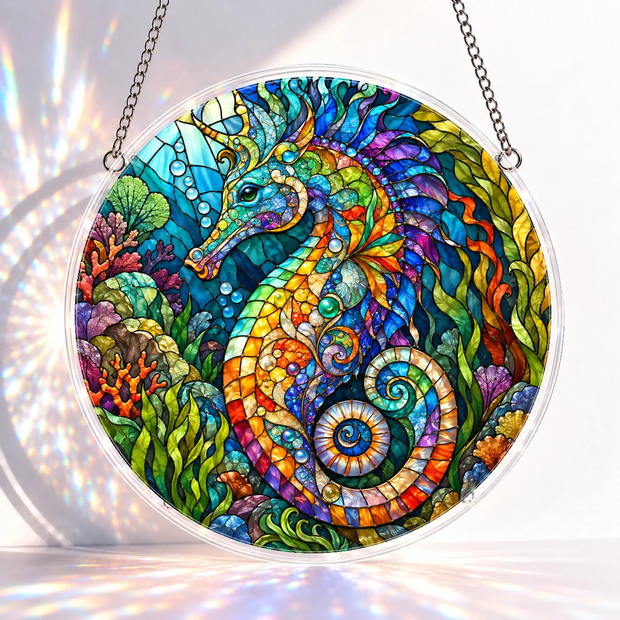 Rainbow Seahorse Reef Stained Glass Suncatcher Puzzle