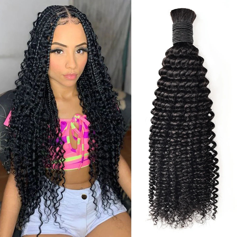 #1B Natural Black Boho Braids Kinky Curly No Weft Bulk Hair for Human Hair BORUIHAIR