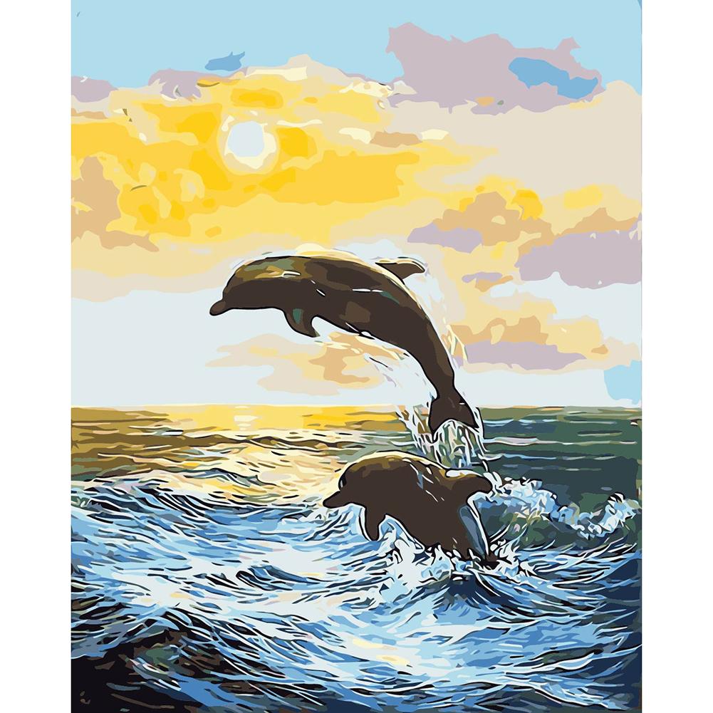 

40*50CM Paint By Numbers-Two Jumping Dolphins, 501 Original