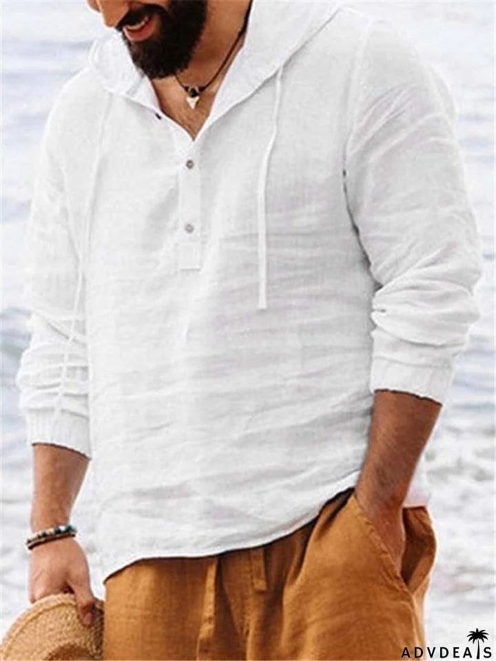 New Simple Hooded Solid Color Long Sleeve Tops Casual Beach Shirts