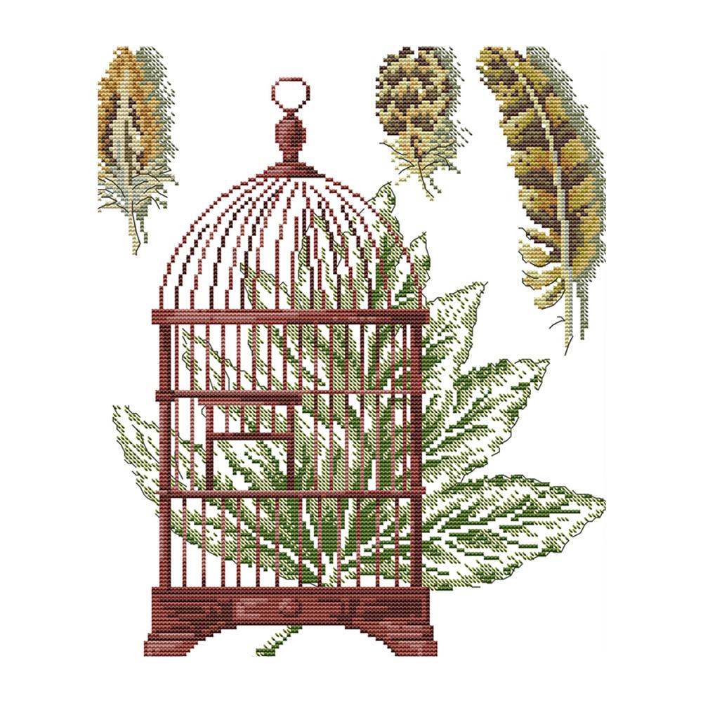 

Feather And Bird Cage - 14CT Stamped Cross Stitch - 33*37cm, 501 Original