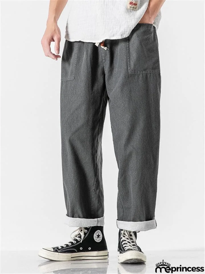 Men's Retro Casual Drawstring Wide Leg Loose Denim Pants