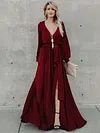 V-Neck Long Sleeves Belted Maxi Dress
