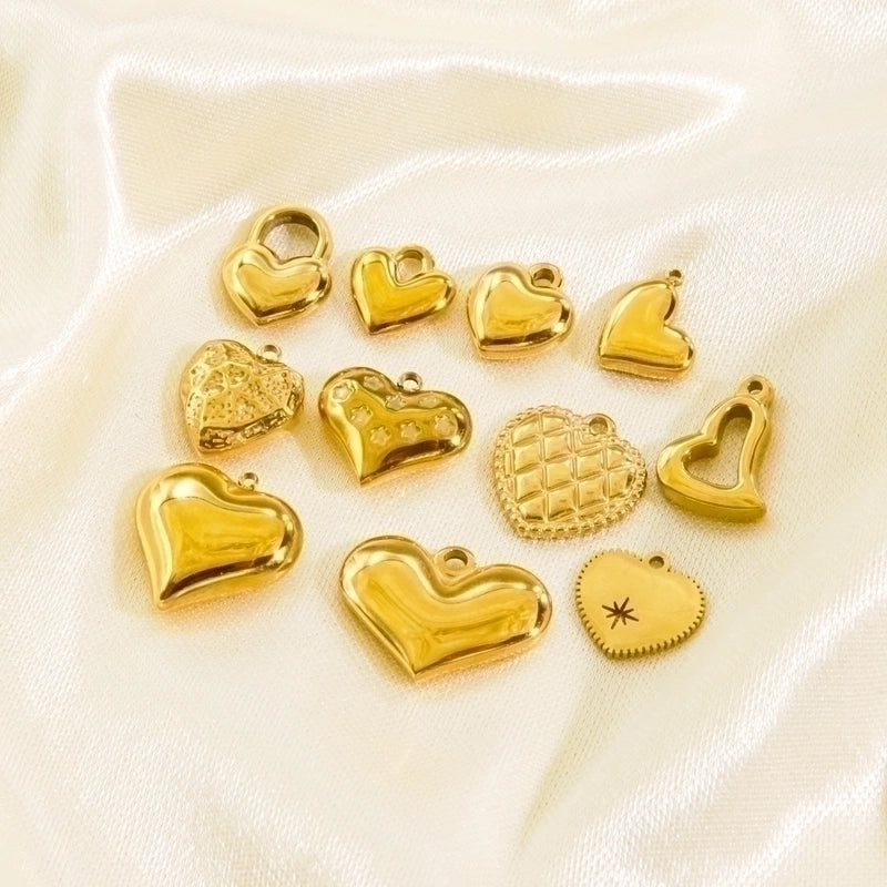 10 Pcs/Package 304 Stainless Steel 14K Gold Plated Heart Shape Pendant