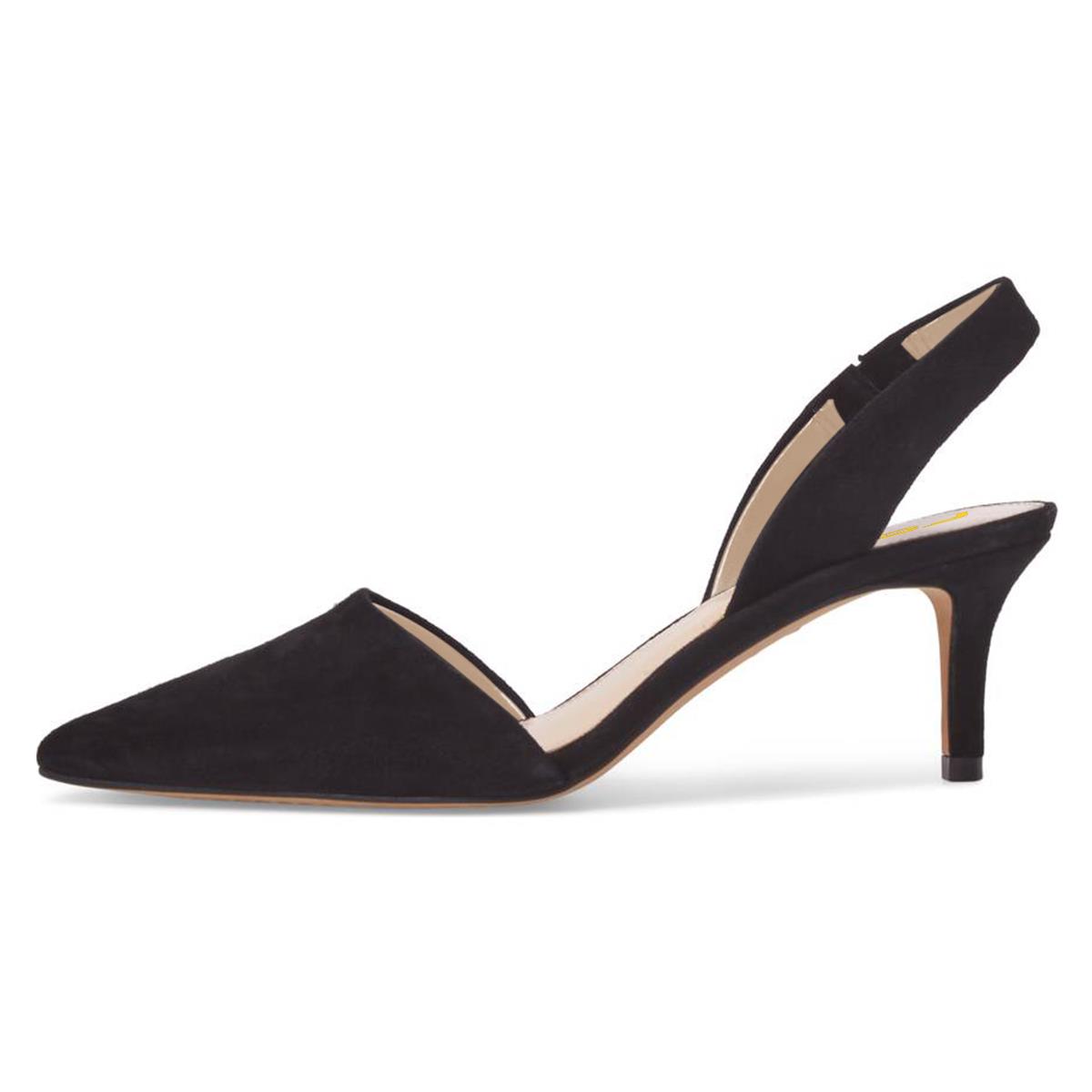 Black Suede Almond Toe Low Kitten Heel Pumps Nicepairs