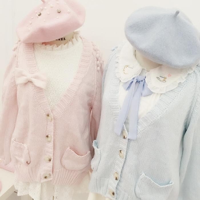 White/Pink/Blue Sweet Knitted Coat SP164881R