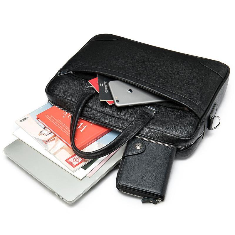 Durable Large Capacity Leather Fashion Plain Business Briefcase