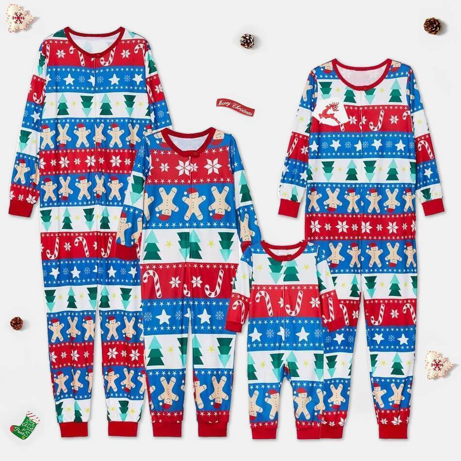 Family Matching Christmas Tree Gingerbread Man Print Onesies Pajamas