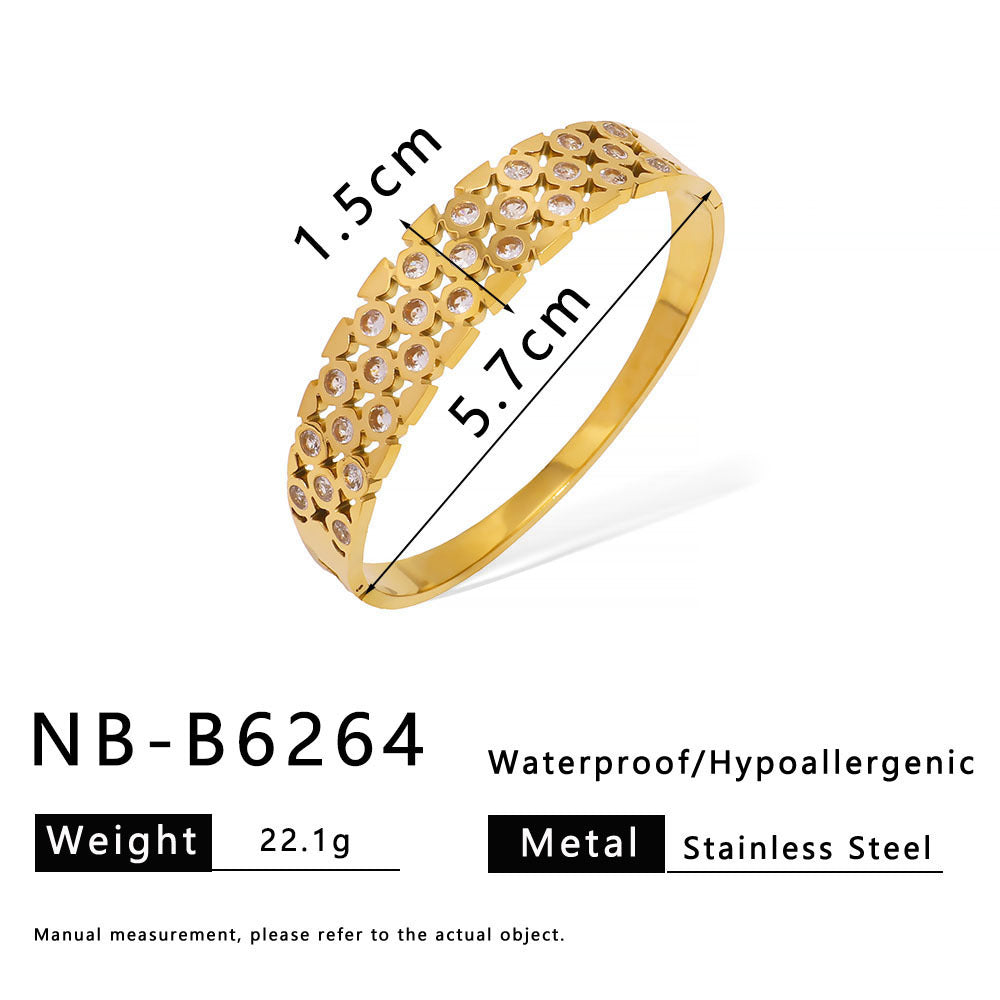 Retro Stainless Steel Bracelet Ins Style Geometric Line Hollow Diamond Bracelet 18K Gold Plated Bracelet