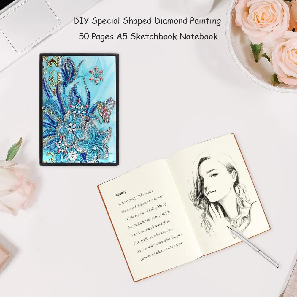 DIY Notebook - Diamond Painting - 50 Pages A5 Flower Notebook Sketchbook【No Strip】