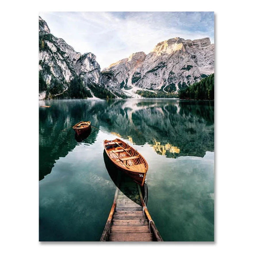 Nordic Fog Forest Deer Animal Canvas Wall Art Print Painting Mountain Lake Landscape Poster Nature Decorative Picture Home