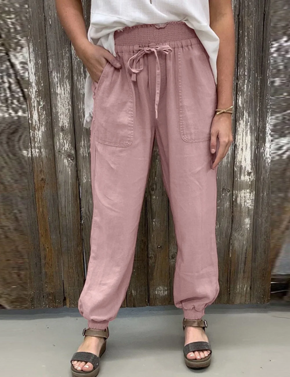 Women's Loose Casual Lace-Up Solid Color Sweatpants