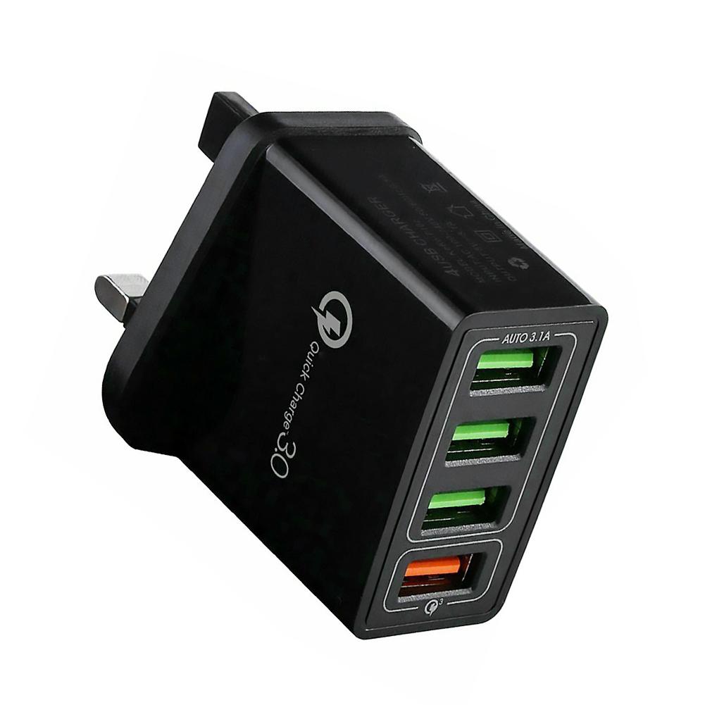 

4 USB Travel Charger QC3.0 Quick Charging Charger UK Plug Adapter (Black), 501 Original
