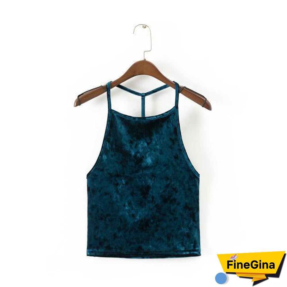 Sexy Halter Plain Velvet Vest