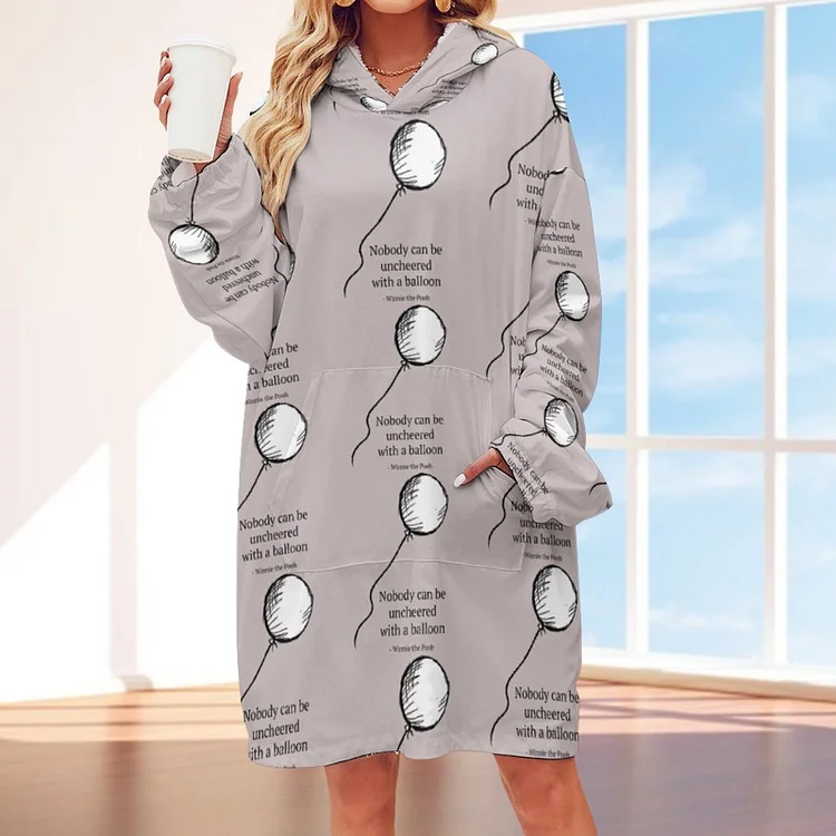 Pooh Nobody Can Be Uncheered With A Balloon Women Oversized Sherpa Hooded Blanket Warm Unisex Sweatshirt Sherpa Blanket - Heather Prints Shirts