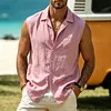 Men's Linen Sleeveless Shirt Vest Casual Summer Wear Lightweight Breathable Button Down Top by Inlyline