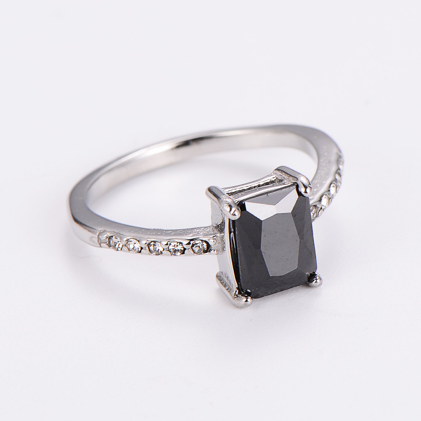 Aml Stainless Steel Square Zircon Ring Versatile Color Ring Female Stainless Steel