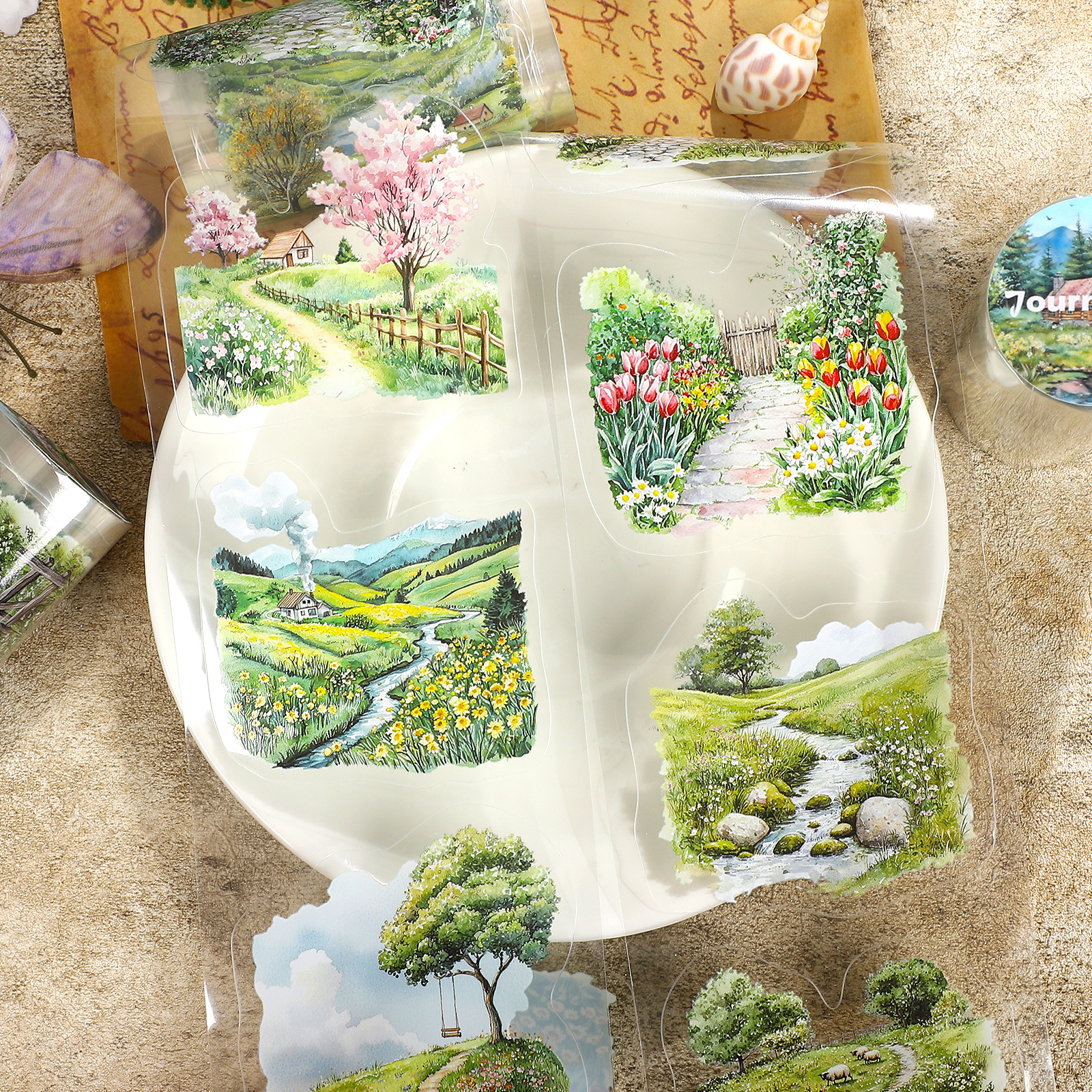 PET 테이프 - 80mm*200cm 빈티지 봄 정원 식물 꽃 풍경